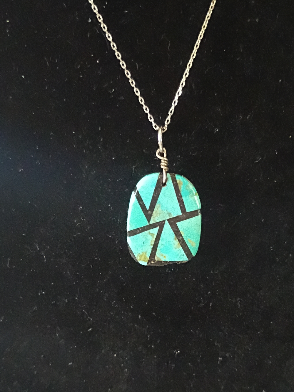 Natural Turquoise And Black Onyx Geometric Artisan Made Mother Of Pearl Pendant